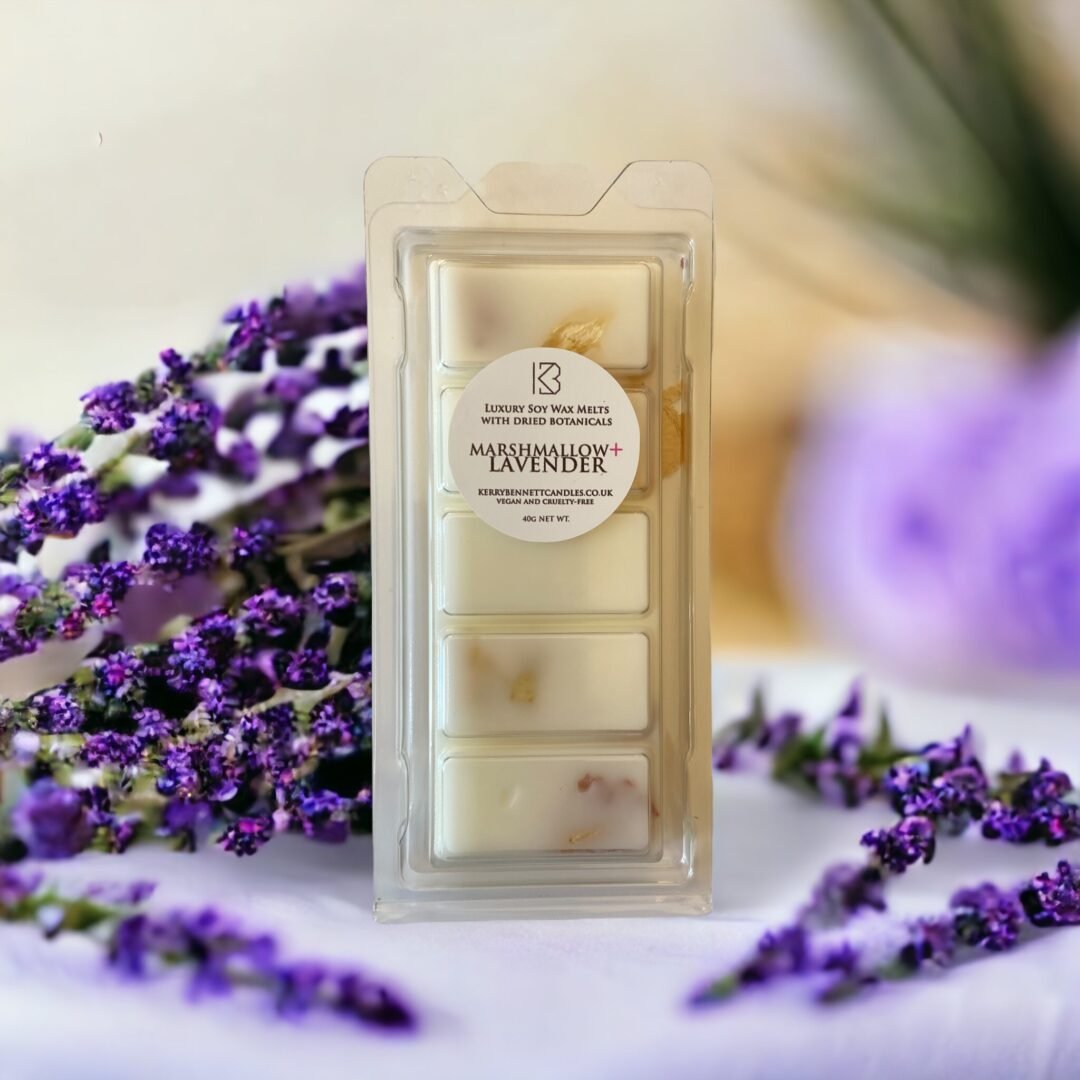 Marshmallow and lavender soy wax melt snap bar with dried botanicals