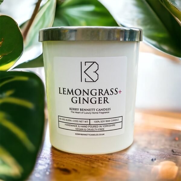 lemongrass and ginger soy wax luxury scented candle with lid handmade kerry bennett candles